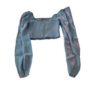 Small Crome Blue Forever 21 Cropped Long Sleeve top